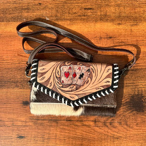 Monedero de cuero con pelo en la mano, billetera cruzada de cuero genuino occidental para billeteras Ases de cuero de vaca para mujer - Product Image 2