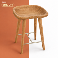 Soldes : 50 % de réduction sur le tabouret de bar en chêne massif avec siège sculpté et repose-pieds en métal, chaise de comptoir moderne, tabouret de bar en bois massif
