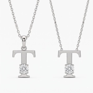 Luxury 18K <b>Gold</b> <b>Letter</b> Pendant T Initial <b>Letter</b> With Round Brilliant Cut Lab Grown & Natural Diamond Unisex Jewelry - Product Image 4