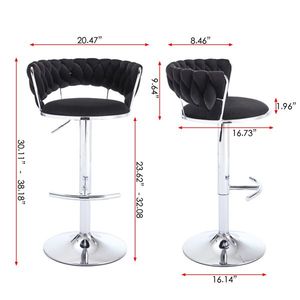 Set of 2 Swivel Height <b>Adjustable</b> Bar <b>Stools</b> with Chrome Footrest Base Velvet + Chrome Leg Simple Design + Mechanical Lifting - Product Image 3