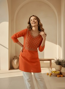 Womens Embossed Straight Short <b>Kurti</b> Casual Wear Quick Dry Regular Fit All Seasons ZAIN EXPORT - Product Image 2