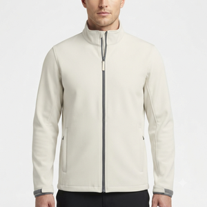 Chaqueta de Forro Polar Beige para Hombre, Cierre Completo, Cuello Alto, Casual, Resistente al Viento, Corte Regular, Color Sólido, Poliéster, Ropa de Otoño - Product Image 2