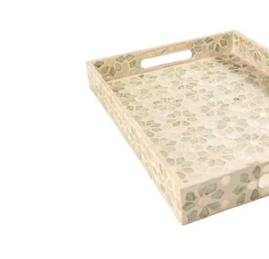 Bandeja rectangular de nácar hecha a mano al por mayor, con mosaico geométrico de conchas verdes en forma de estrella, para decoración del hogar. - Product Image 3