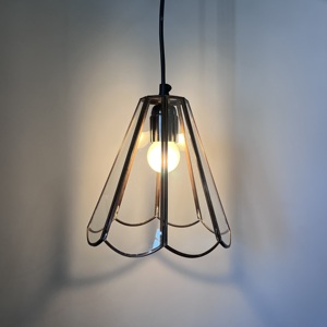 Industrial Geometric Pendant <b>Light</b> Metal <b>Cage</b> Glass Shade Bulb Tapper Shape Black Color Hanging LED Living Room Fixture White - Product Image 3