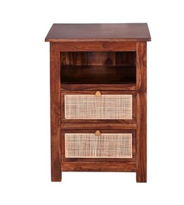 Modern Wood Nightstand With Rattan Weave Drawers 2 Drawer Bedroom Furniture Midcentury Design <b>Storage</b> <b>Side</b> <b>Table</b> - Product Image 5