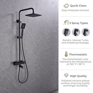 Juego de grifería termostática cuadrada de 8 pulgadas para ducha de lluvia con rociador de mano y caño para bañera - Product Image 4