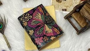 Colorful Butterfly Handmade Leather Journal with Deckle Edge Paper | Vintage <b>Lock</b> <b>Diary</b> | Artistic Writing Notebook Gift - Product Image 5