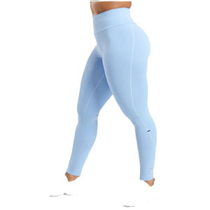 Pantalones de Yoga Largos de Cintura Alta, Color Azul Claro, Sólidos, Moldeadores, para Mujer, Transpirables, que Absorben la Humedad, con Cintura Elástica en Forma de V, para Gimnasio - Product Image 4