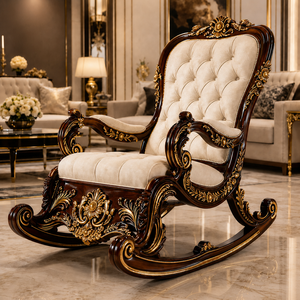 Sillón mecedora de madera tallada de alta gama estilo villa americana, sillón capitoné premium para sala de estar, compra silla marrón estilo victoriano en el Reino Unido - Product Image 1