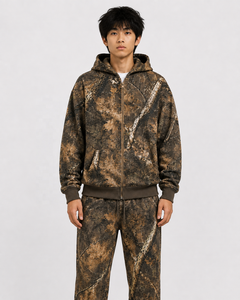 Plus Size Men Knitted Winter Windproof Fleece Zip up Hoodie Camo Sweatshirt Leaf Print <b>Tracksuit</b> Casual Streetwear - Product Image 1