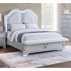 Letto Matrimoniale Contemporaneo ed Elegante con Panca Integrata alla Base, Imbottito, USB, 1 Pezzo, Finitura Grigia - Product Image 1