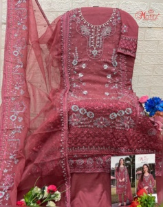 Shalwar kameez ผ้าโปร่งบางแบบพรีเมี่ยมพร้อมชุดเย็บปักลาย khatli ด้านล่างและ organza dupatta ที่สวยงามต้องมีชุดสี่ชิ้น - Product Image 5