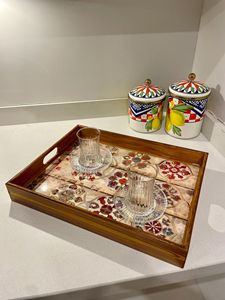 Luxury Durable Eco-Friendly Polished Solid Wooden Handcrafted Rectangle <b>Serving</b> <b>Tray</b> <b>Handles</b> Coffee Table Party Wedding Birthday - Product Image 2
