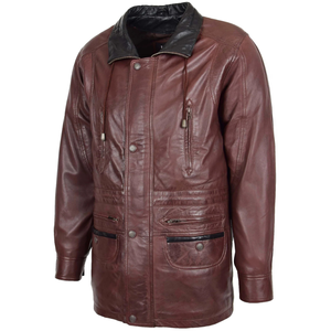 <b>High</b> QualMens Genuine <b>Leather</b> Winter Car Coat Hip Length Black - Product Image 3