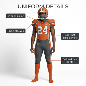 Men American Football Uniform Jersey <b>Pants</b> Helmet Set Orange <b>Heat</b> Transfer Printing Protective - Product Image 1