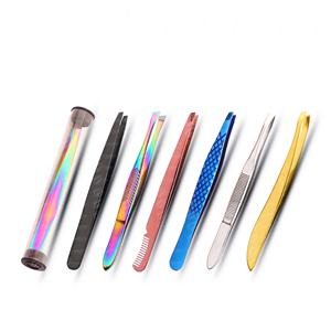 Ensemble de pinces à épiler pour sourcils en acier inoxydable de haute qualité 2024, pointe inclinée, logo personnalisé, couleur noire, vente en gros pour la beauté - Product Image 5