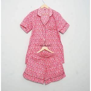 Ensemble de pyjama court pour femme 100 % coton indien doux, respirant et léger, idéal printemps/été, avec logo frontal, séchage rapide, personnalisable - Product Image 6