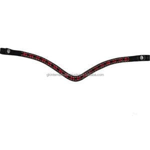 Fait sur mesure 3 rangées de cristaux multicolores décoratifs en forme de vague en cuir anglais noir bande de front de cheval avec des boucles de bouton pression - Product Image 4