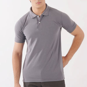 เสื้อเชิ้ตผู้ชายสีเทา แขนสั้น ผ้าแคนวาส ระบายอากาศ แห้งเร็ว สไตล์ลำลอง ผ้าฝ้ายถัก สีพื้น - Product Image 4
