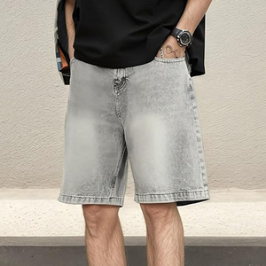 Shorts en jean délavé style vintage streetwear coupe ample en coton avec logo personnalisé pour la vente en gros - Product Image 3
