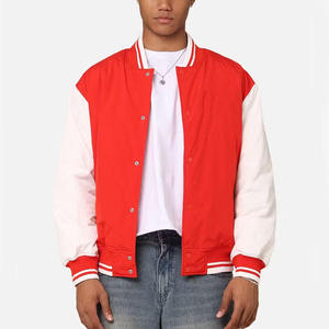 Veste universitaire rouge et blanche pour homme, coupe classique, couleur unie, fermeture à boutons, col montant, doublure en laine, streetwear, vêtements décontractés d'hiver - Product Image 1