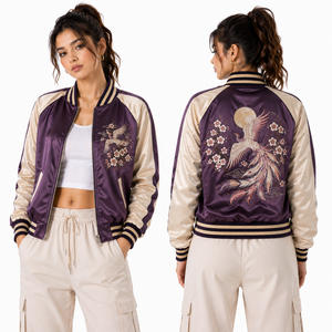 Chaqueta Corta de Satén para Mujer con Diseño de Jardín y Cuello Acanalado, Marca Privada, Venta al Por Mayor, Fabricante de Ropa con Logotipo Personalizado OEM - Product Image 2
