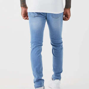 กางเกงยีนส์ลำลองขายส่ง ปักโลโก้ได้ตามต้องการ ทรงสลิมฟิต สกินนี่ สำหรับผู้ชาย / กางเกงยีนส์ผู้ชายคุณภาพสูง สีฟ้าอ่อน ล้างแบบคลาสสิก - Product Image 6
