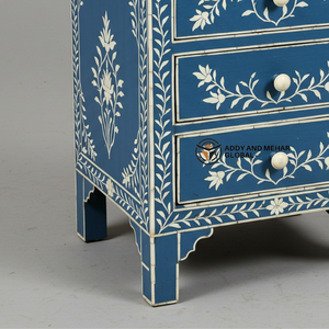 โต๊ะข้างเตียง 2 ลิ้นชัก งานแฮนด์เมด ลายดอกไม้ ตกแต่งด้วยกระดูกสีน้ำเงิน เป็นมิตรกับสิ่งแวดล้อม สำหรับตกแต่งห้องนั่งเล่นอย่างหรูหรา - Product Image 4