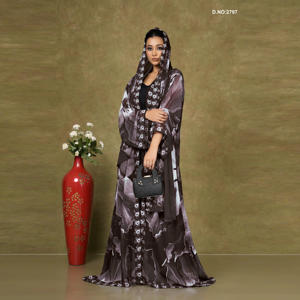 Abstract Printed Chiffon Long <b>Shrug</b> with Scarf Drape, Modest Elegant Abaya Style Outerwear <b>for</b> Middle East Wear - Product Image 4