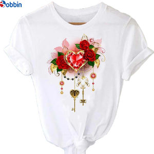 Camiseta estampada de manga corta para mujer, estilo dulce, top con estampado de rosas y mariposas, holgada y transpirable - Product Image 3