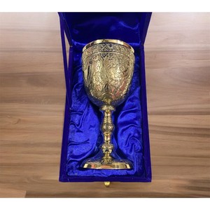 Handmade Brass <b>Goblet</b> Vintage Embossed Design Round <b>Wine</b> Cup for Wedding Decorative Use - Product Image 3