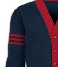 Cardigan pour homme en maille acrylique épaisse à séchage rapide, col en V, manches longues, fermeture boutonnée, couleur unie, bleu marine et rouge, style décontracté - Product Image 5