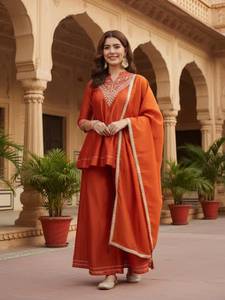 Traditional Indian Vichitra Silk Embroidery Work Party <b>Suit</b> Dupatta <b>Women</b> <b>Wedding</b> Wear All Seasons Casual Sun Protection Wrinkle - Product Image 2