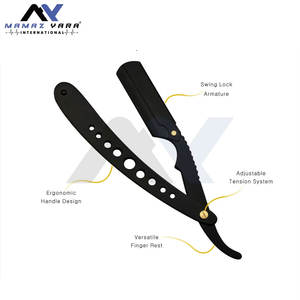 มีดโกนหนวดแบบตรง พรีเมียม คลาสสิก สแตนเลสสตีล สำหรับช่างตัดผมมืออาชีพ รุ่น Shavette Swinglock สีดำด้าน - Product Image 4