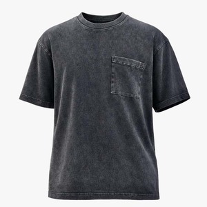 T-shirt surdimensionné en coton lavé à col rond pour homme, couleur unie, décontracté, manches courtes, coupe classique, longueur standard - Product Image 1