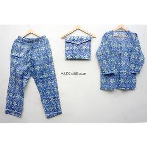 Conjunto de Pijama de Verano para Mujer, Estampado Floral Indio a Mano, 100% Algodón, Cintura Elástica, Ropa de Dormir Suave, Manga Larga para Damas de Honor - Product Image 1