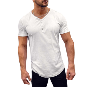 Men's <b>White</b> Cotton T-Shirt Short Sleeve O-Neck Regular Fit Casual Jersey Knitted Solid Color Blank Design - Product Image 3
