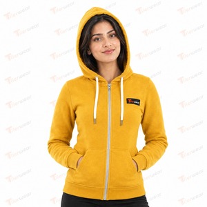 Tiierwear Women's <b>Yellow</b> Zip-Up <b>Hoodie</b> Fleece Cotton Blend Solid Color Front Logo Autumn Wear Regular Fit - Product Image 2