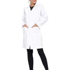 Bata de Laboratorio Blanca Tejida para Mujer, Uniforme de Hospital, Algodón y Poliéster, 3 Bolsillos, Cierre de Broches, Bata Médica - Product Image 1