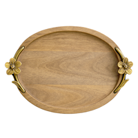Assiette de service ovale en bois poli avec poignées florales, design européen, non toxique, durable, vaisselle et assiettes pour fêtes