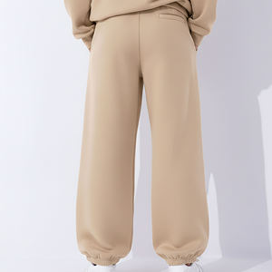 Nouvel article : Pantalon sarouel beige pour femme, taille mi-haute, coupe ample, longueur intégrale, couleur unie, décontracté, en coton tricoté, avec cordon de serrage à la taille et poches - Product Image 5