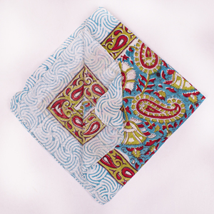 Best Floral Block Printed Poplin Multi-Functional Cotton Square Scarf Bandana Handmade Eco-Friendly Breathable <b>Tie</b> <b>Back</b> Four - Product Image 3