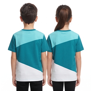 Impression personnalisée, hauts de loisirs pour enfants, blocs de couleurs, t-shirts unisexes à col en V, trois tons, manches courtes, pour garçons et filles, vente en gros - Product Image 6