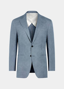 Costume d'affaires pour homme, coupe ajustée, élégant, bleu clair, vêtements de cérémonie pour homme, OEM personnalisé, costume bleu clair haut de gamme - Product Image 5