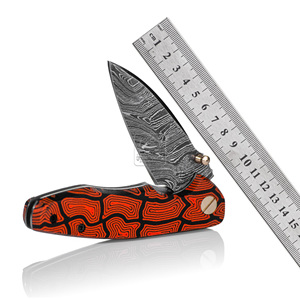 Navaja de bolsillo plegable de acero de Damasco premium DIY con mango de Micarta personalizado con huella dactilar y funda de cuero profesional EDC - Product Image 1