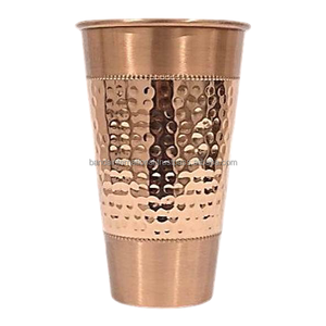 Verre à boire en cuivre pur martelé avec finition noire et polie pour la consommation et l'utilisation en cuisine, gobelet en cuivre anti-fuite - Product Image 2