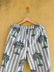 Conjunto de Pijama de Algodón Transpirable con Estampado de Palmeras Blancas a Rayas, Manga Larga, Cuello Camisero, Ropa de Dormir Informal de Verano, Largo Completo - Product Image 5