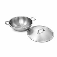 Wok Kadai de Acero Inoxidable Premium con Tapa y Doble Asa, Sartén Profunda para Cocinar Curry, Ideal para Cocina India, Restaurantes y Hoteles