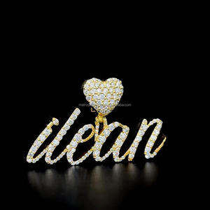 Pendentif avec nom élégant Design Hip Hop en forme de coeur Bail Pendentif en diamant plaqué or Cadeau pour votre petit ami - Product Image 2