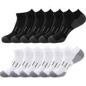 Chaussettes courtes 6 paires noires et blanches antidérapantes avec revers en polaire à séchage rapide tricotées pour la course à pied et l'hiver (adultes) - Product Image 1